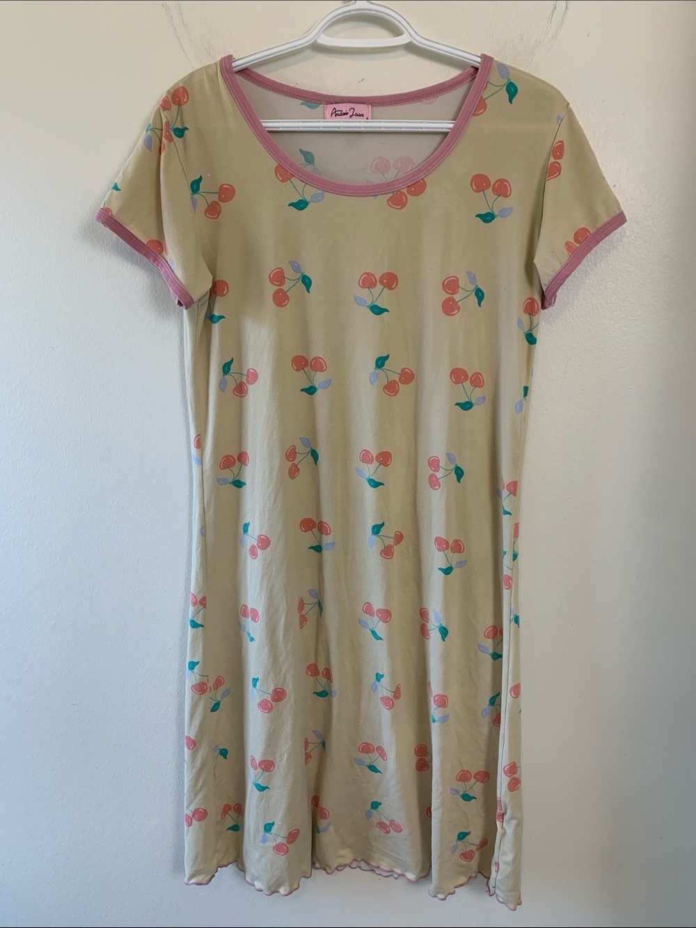 Andrée Joan Cherry Print Nightgown with Pink Trim